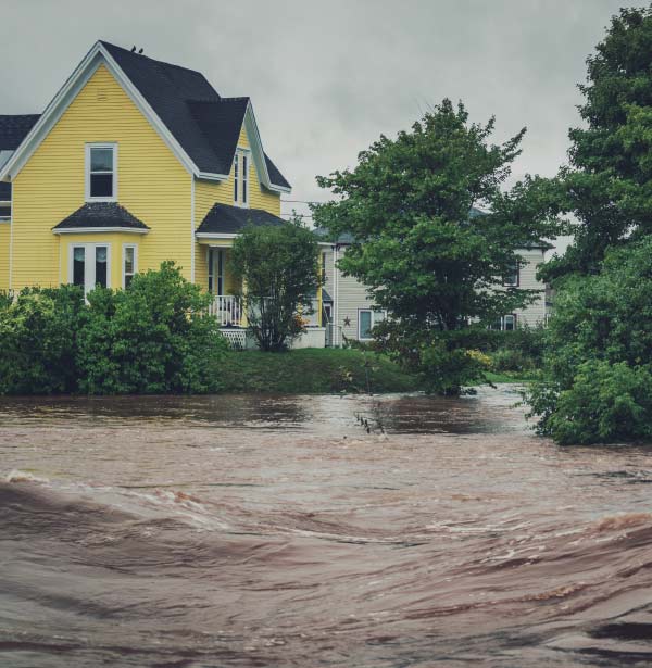 house with flood outside