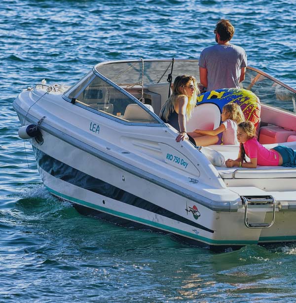 family on boat